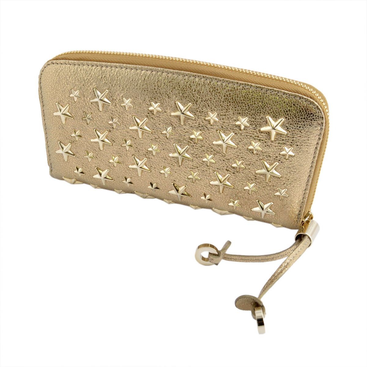 ジミーチュウ JIMMY CHOO FILIPA/GTR 124 GOLD/GOLD スタースタッズ付 ラウンドファスナー長財布 ロングウォレット