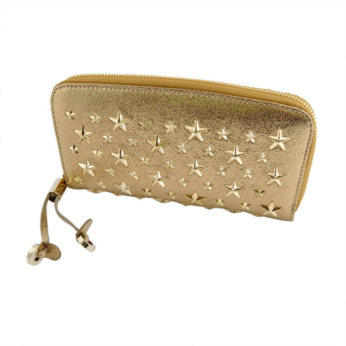 ジミーチュウ JIMMY CHOO FILIPA/GTR 124 GOLD/GOLD スタースタッズ付 ラウンドファスナー長財布 ロングウォレット