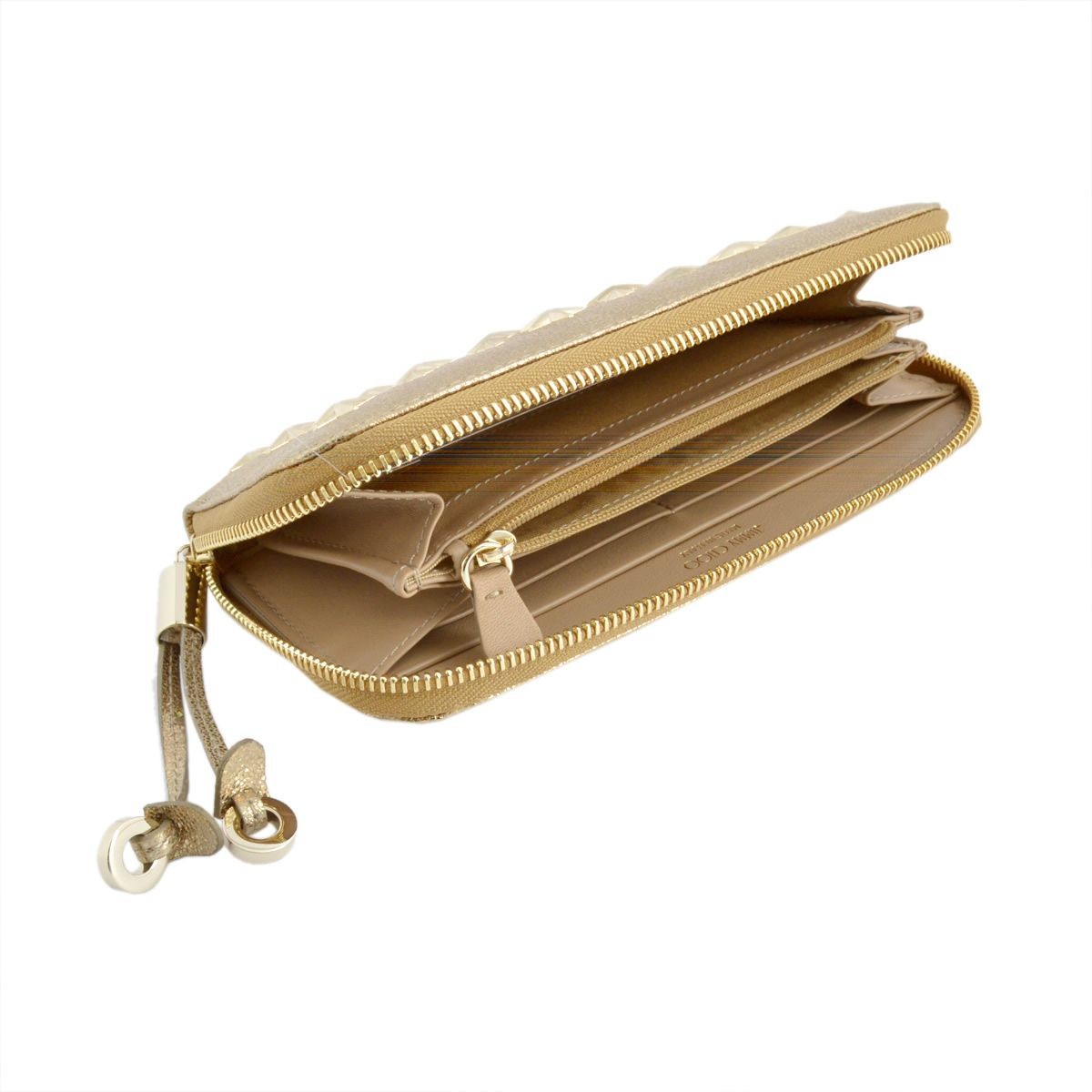 ジミーチュウ JIMMY CHOO FILIPA/GTR 124 GOLD/GOLD スタースタッズ付 ラウンドファスナー長財布 ロングウォレット