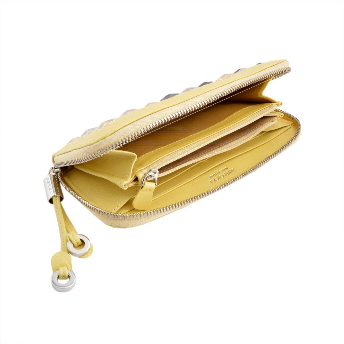 ジミーチュウ JIMMY CHOO FILIPA/LTR 161 BUTTERCUP/METALLIC MIX スタースタッズ付 ラウンドファスナー長財布 ロングウォレット