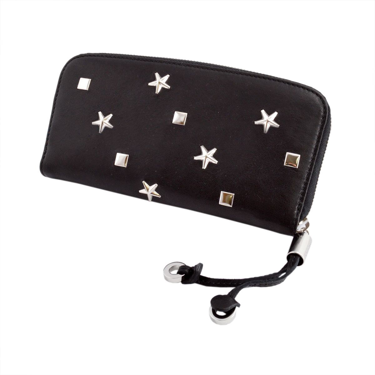 ジミーチュウ JIMMY CHOO FILIPA/TSU 153 BLACK スター&スクエアスタッズ付 ラウンドファスナー長財布 ロングウォレット
