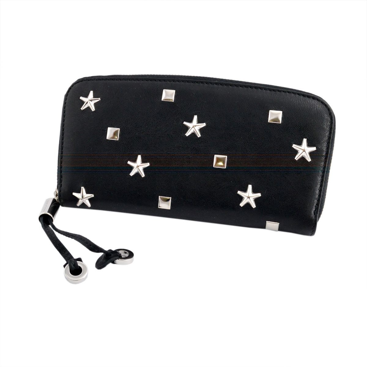 ジミーチュウ JIMMY CHOO FILIPA/TSU 153 BLACK スター&スクエアスタッズ付 ラウンドファスナー長財布 ロングウォレット