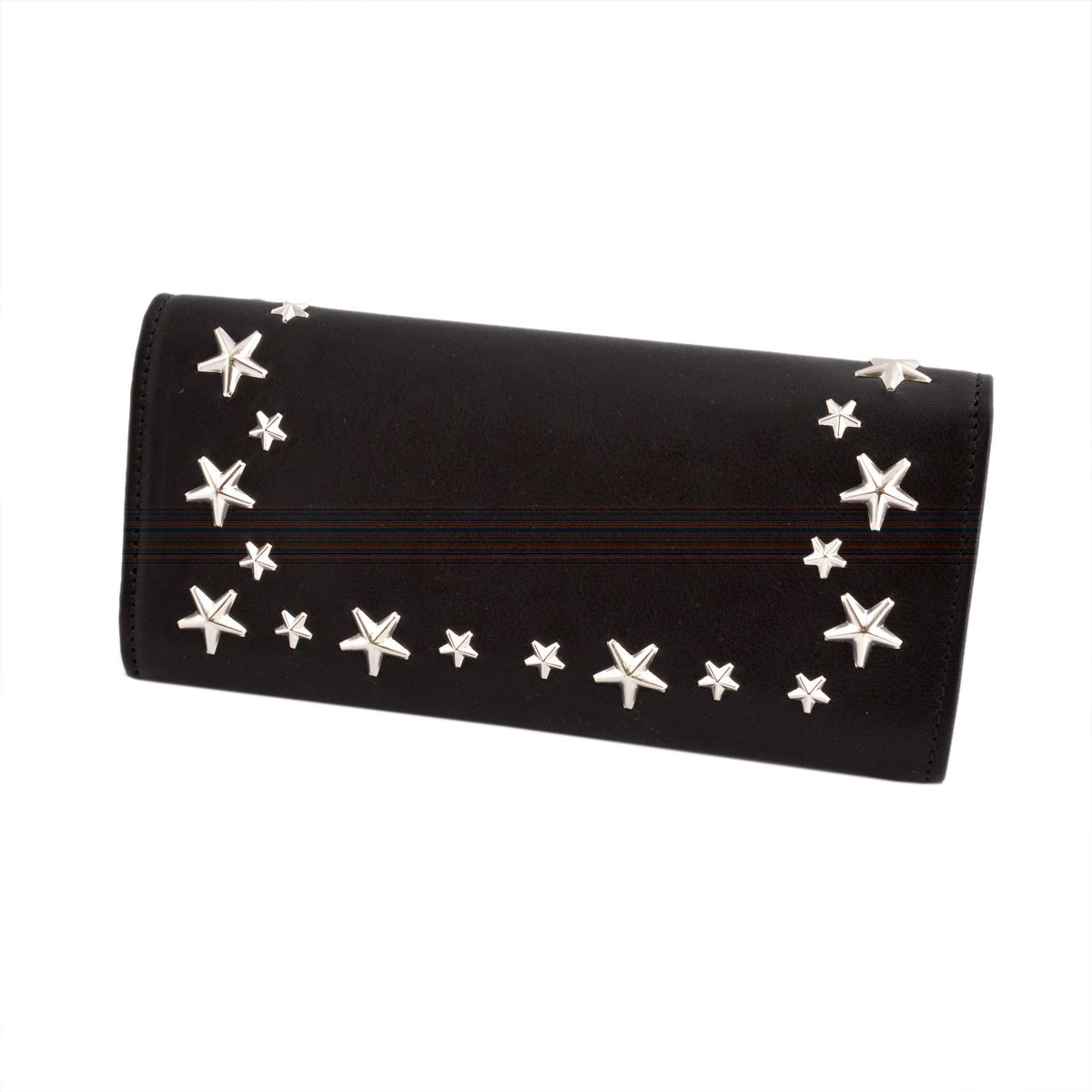 ジミーチュウ JIMMY CHOO NINO/CSQ 123 BLACK スタースタッズ付 二つ折り長財布 ロングウォレット