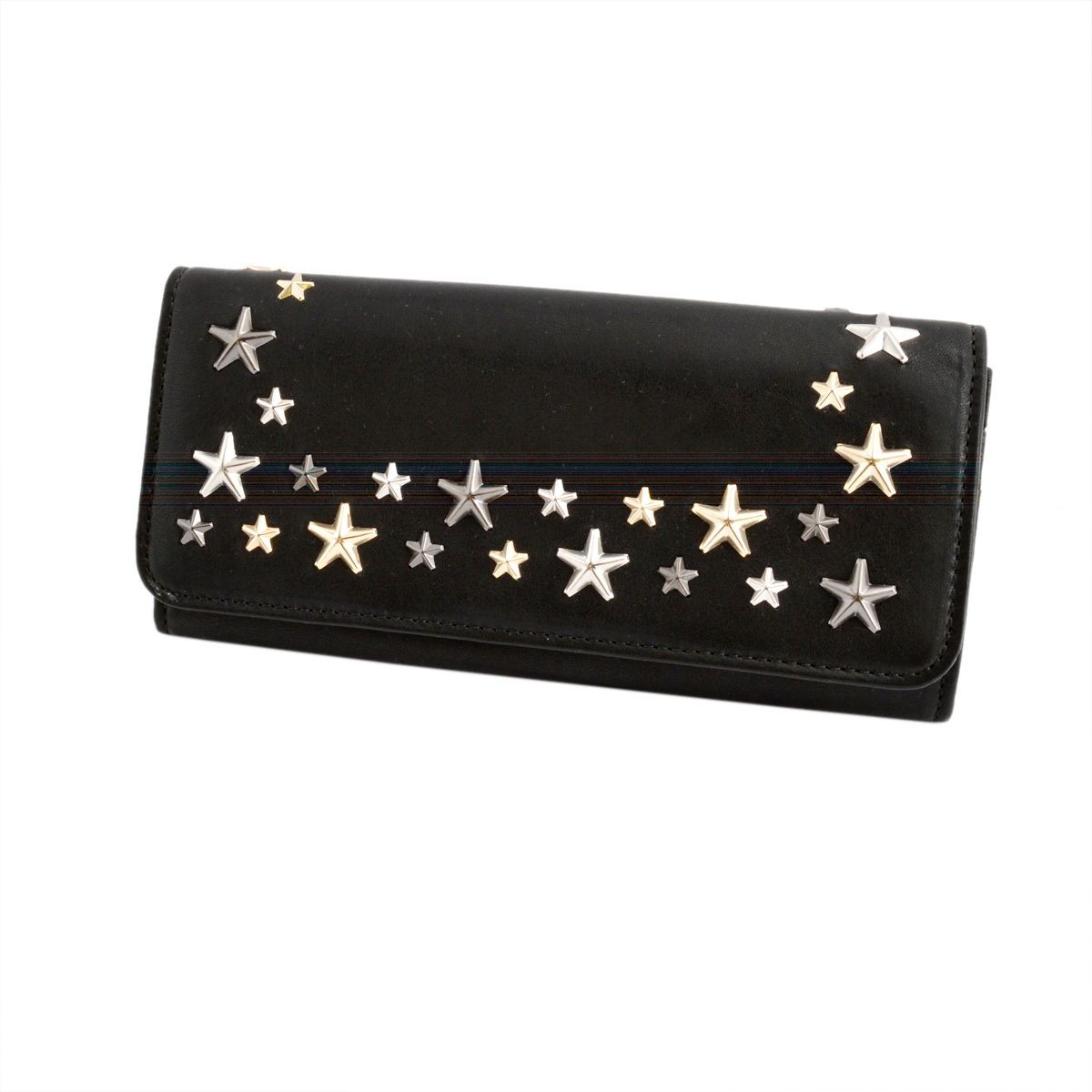 ジミーチュウ JIMMY CHOO NINO/LTU 143 BLACK/METALLIC MIX スタースタッズ付 二つ折り長財布 ロングウォレット