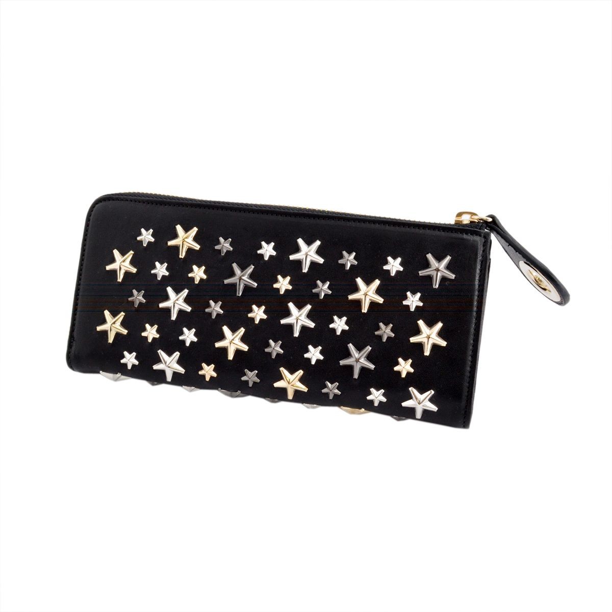 ジミーチュウ JIMMY CHOO NIXIE/LTR 143 BLACK/METALLIC MIX スタースタッズ付 L字ファスナー長財布 ロングウォレット