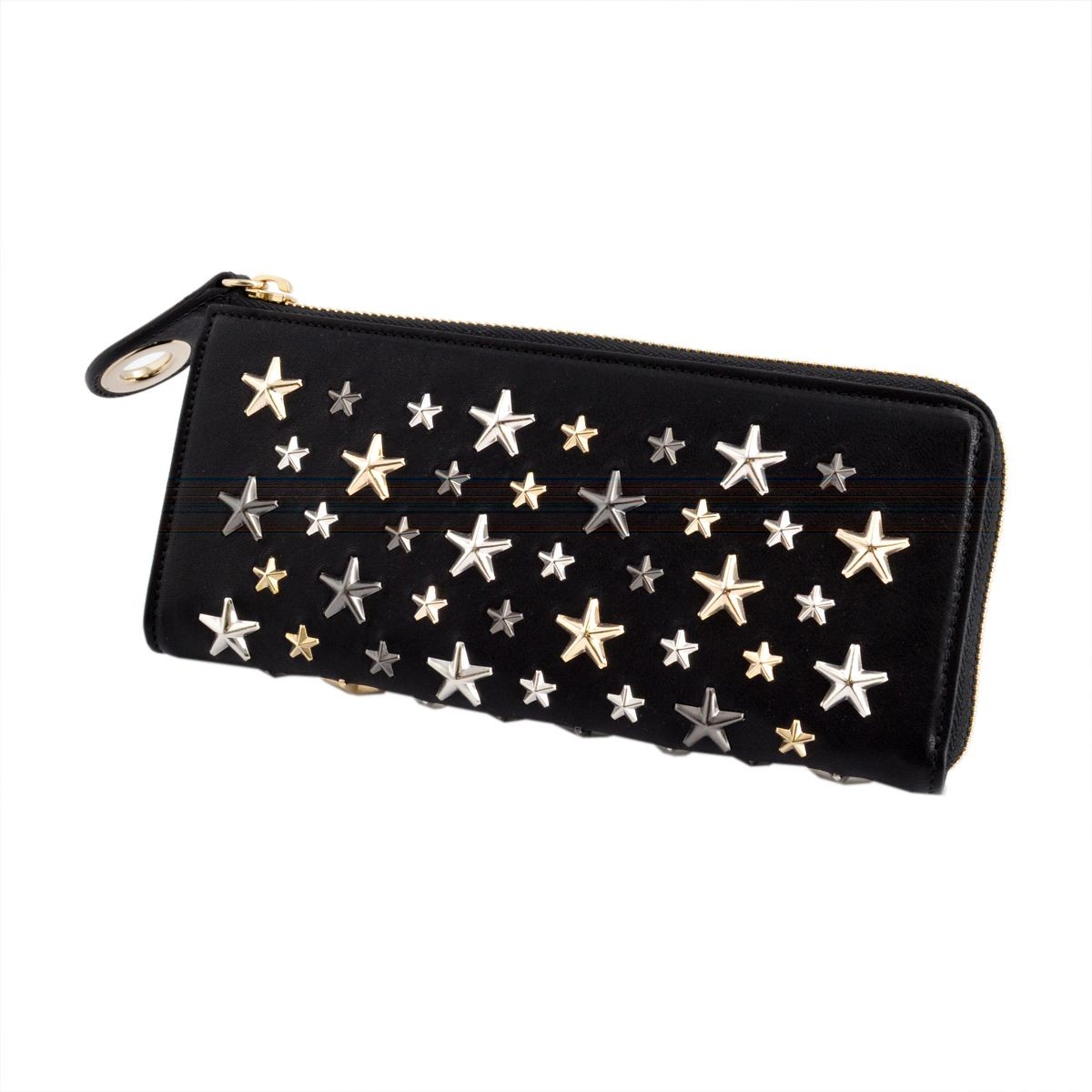 ジミーチュウ JIMMY CHOO NIXIE/LTR 143 BLACK/METALLIC MIX スタースタッズ付 L字ファスナー長財布 ロングウォレット