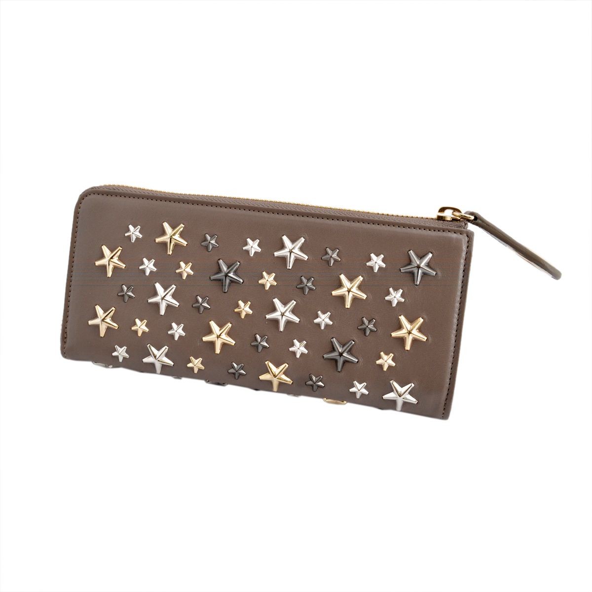 ジミーチュウ JIMMY CHOO NIXIE/LTR 143 MUSK/METALLIC MIX スタースタッズ付 L字ファスナー長財布 ロングウォレット