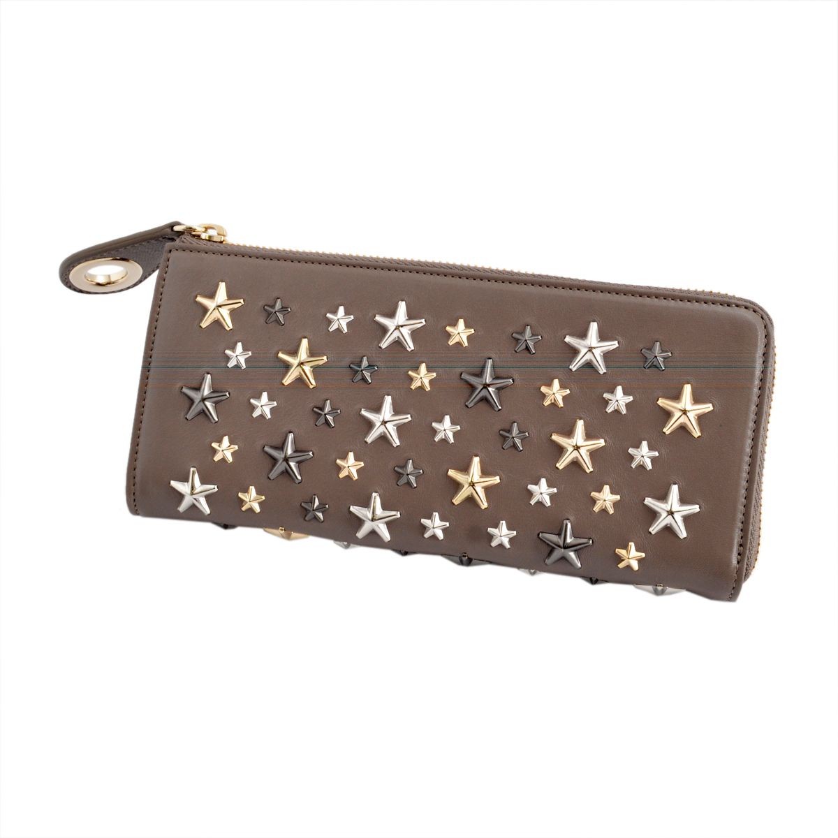 ジミーチュウ JIMMY CHOO NIXIE/LTR 143 MUSK/METALLIC MIX スタースタッズ付 L字ファスナー長財布 ロングウォレット