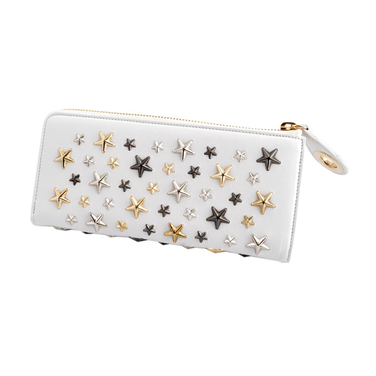ジミーチュウ JIMMY CHOO NIXIE/LTR 153 WHITE/METALLIC MIX スタースタッズ付 L字ファスナー長財布 ロングウォレット