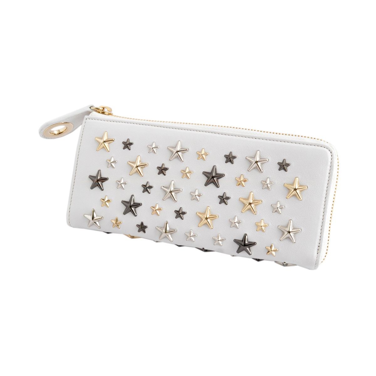 ジミーチュウ JIMMY CHOO NIXIE/LTR 153 WHITE/METALLIC MIX スタースタッズ付 L字ファスナー長財布 ロングウォレット
