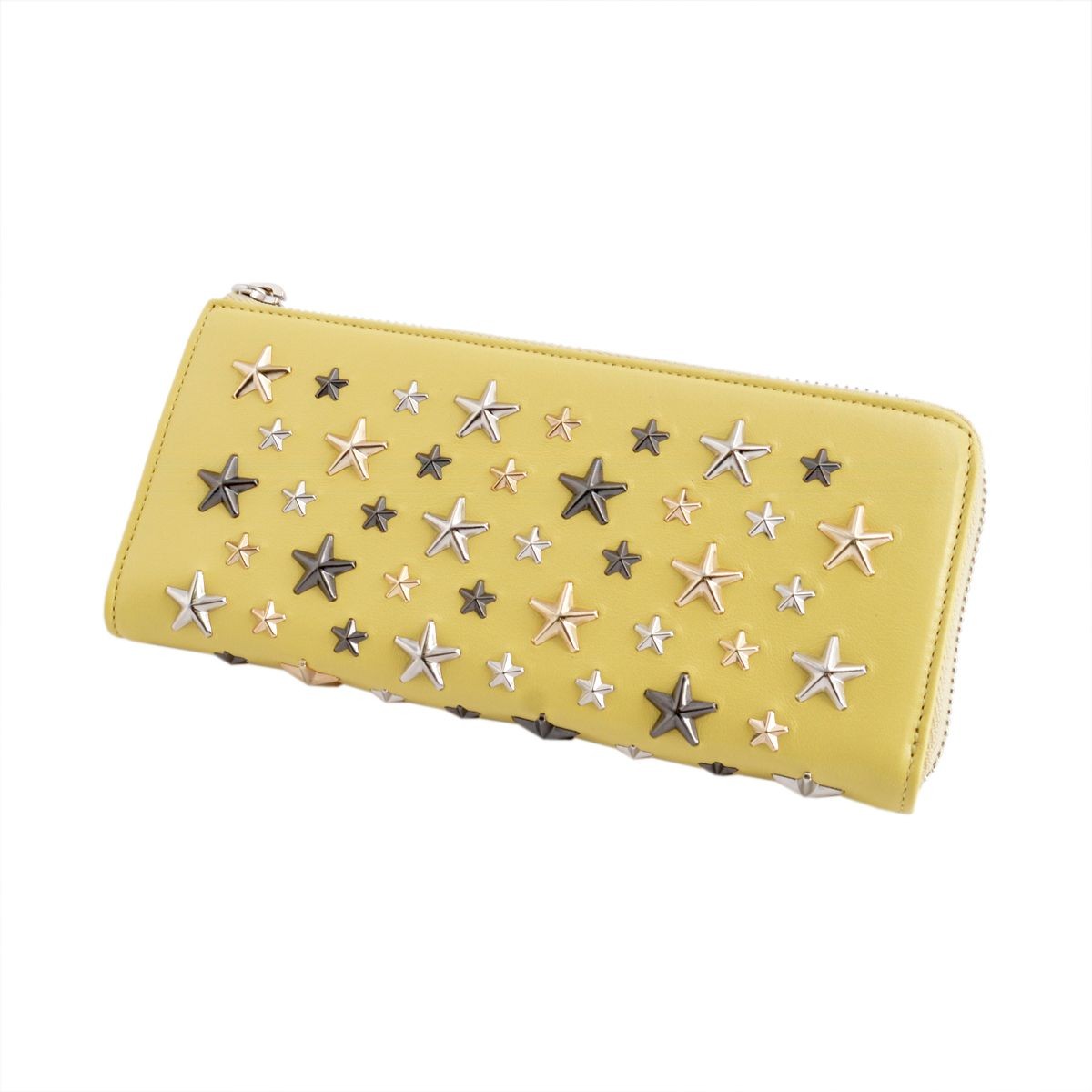 ジミーチュウ JIMMY CHOO NIXIE/LTR 161 BUTTERCUP/METALLIC MIX NIXIE スタースタッズ付 L字ファスナー長財布 ロングウォレット