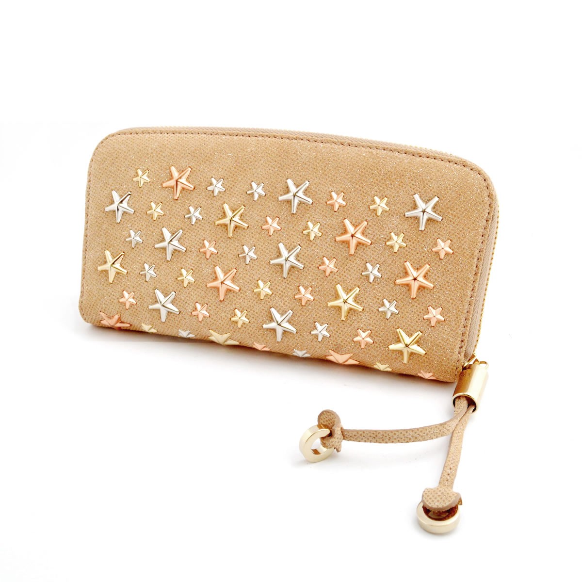 ジミーチュウ JIMMY CHOO FILIPA/MXU 161 NUDE/ROSE GOLD METALLIC MIX スタースタッズ ラウンドファスナー長財布 ロングウォレット