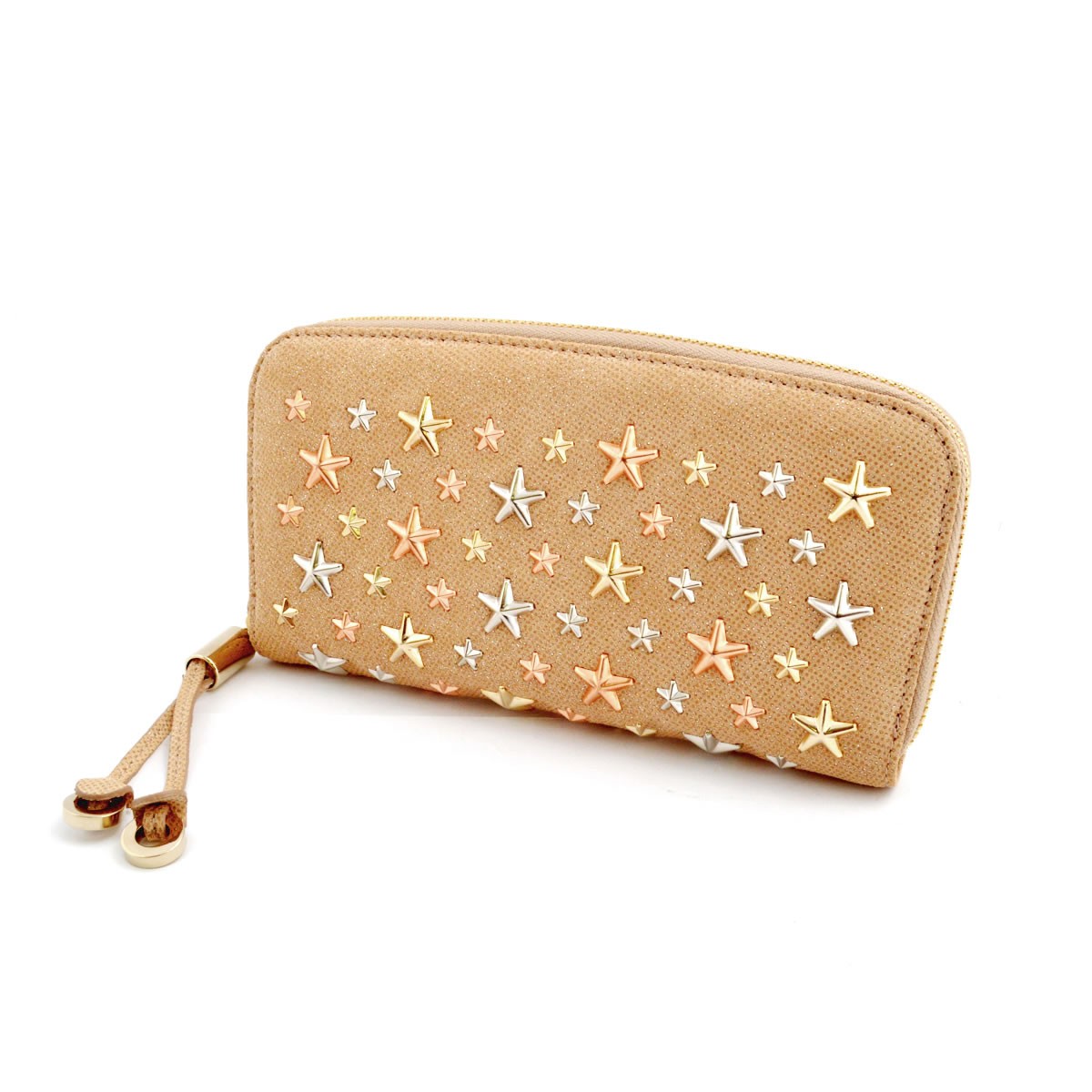 ジミーチュウ JIMMY CHOO FILIPA/MXU 161 NUDE/ROSE GOLD METALLIC MIX スタースタッズ ラウンドファスナー長財布 ロングウォレット
