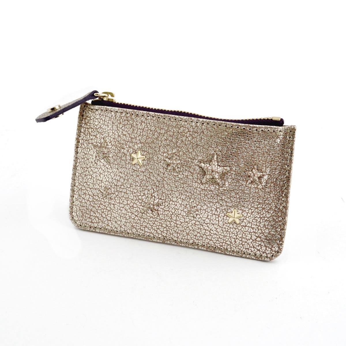 ジミーチュウ JIMMY CHOO NANCY/EBM 161 CHAMPAGNE エンボススター&スタースタッズ キーリング付 コインケース マルチポーチ