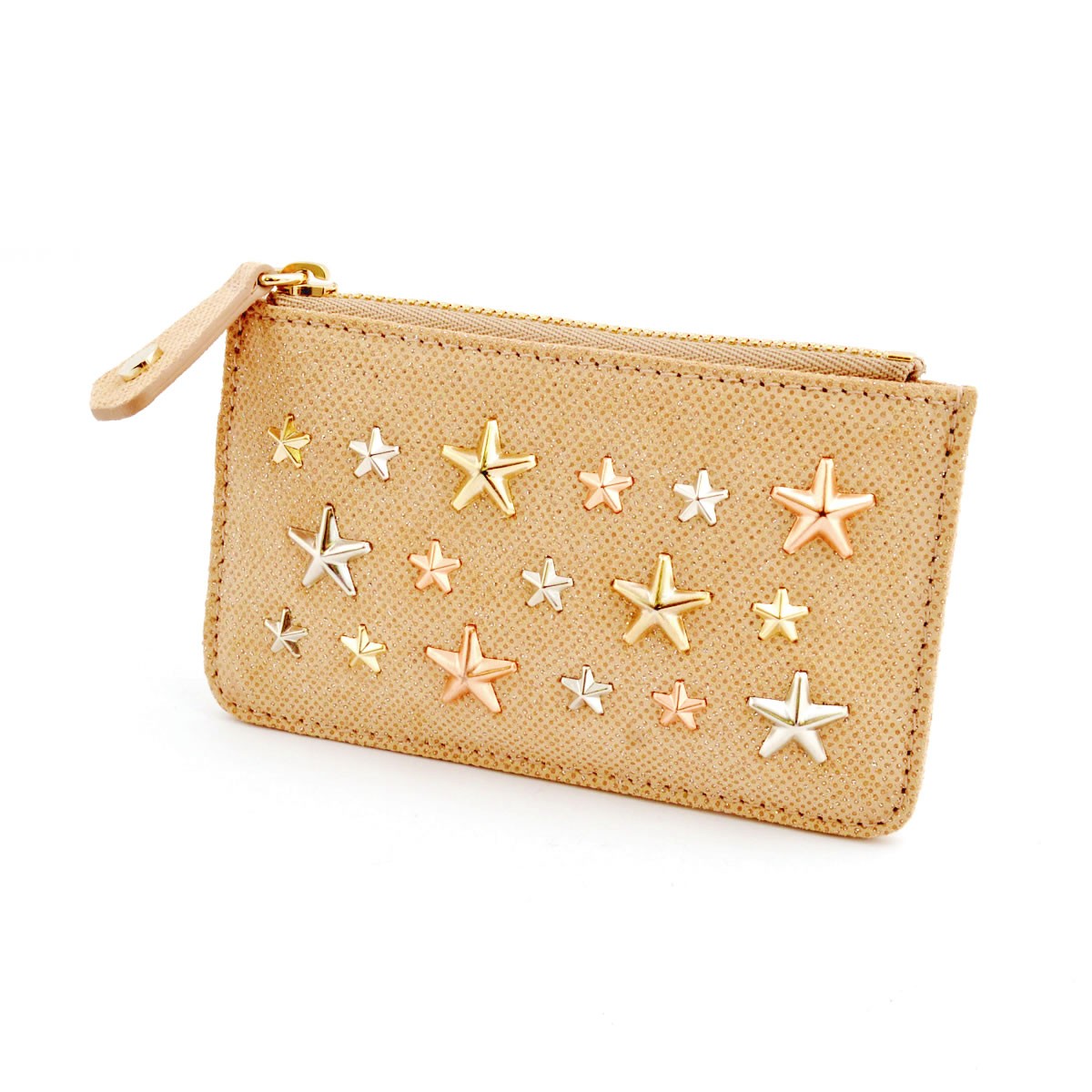 ジミーチュウ JIMMY CHOO NANCY/MXU 161 NUDE/ROSE GOLD METALLIC MIX スタースタッズ キーリング付 コインケース マルチポーチ