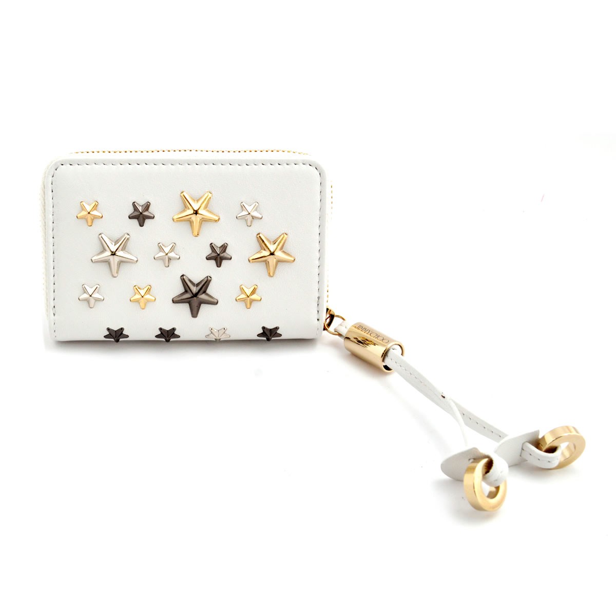 ジミーチュウ JIMMY CHOO NELLIE/LTR 161 WHITE/METALLIC MIX スタースタッズ ラウンドファスナー小銭入れ コインケース
