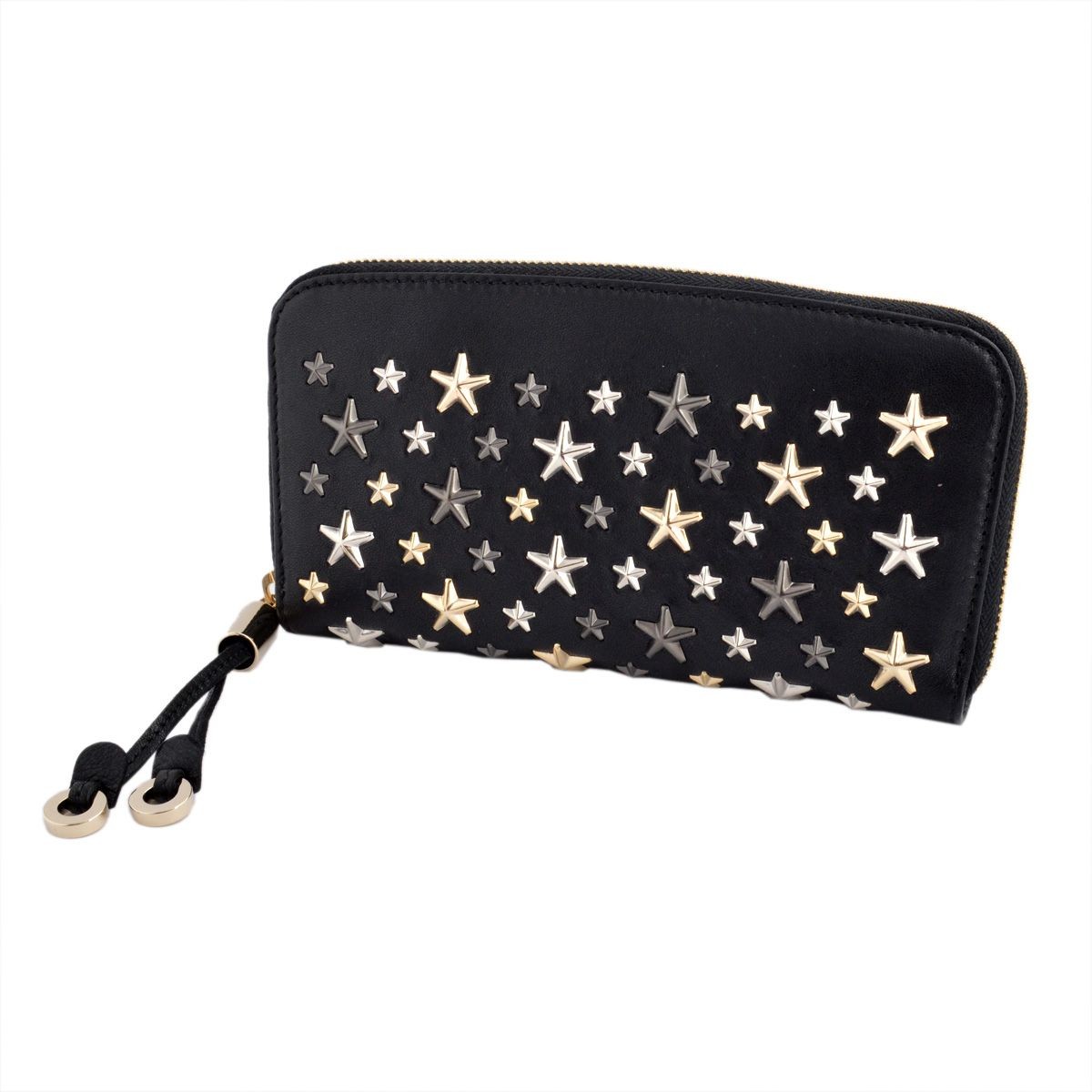 ジミーチュウ JIMMY CHOO FILIPA/LTR 000715 BLACK/METALLIC MIX スタースタッズ ラウンドファスナー長財布 ロングウォレット