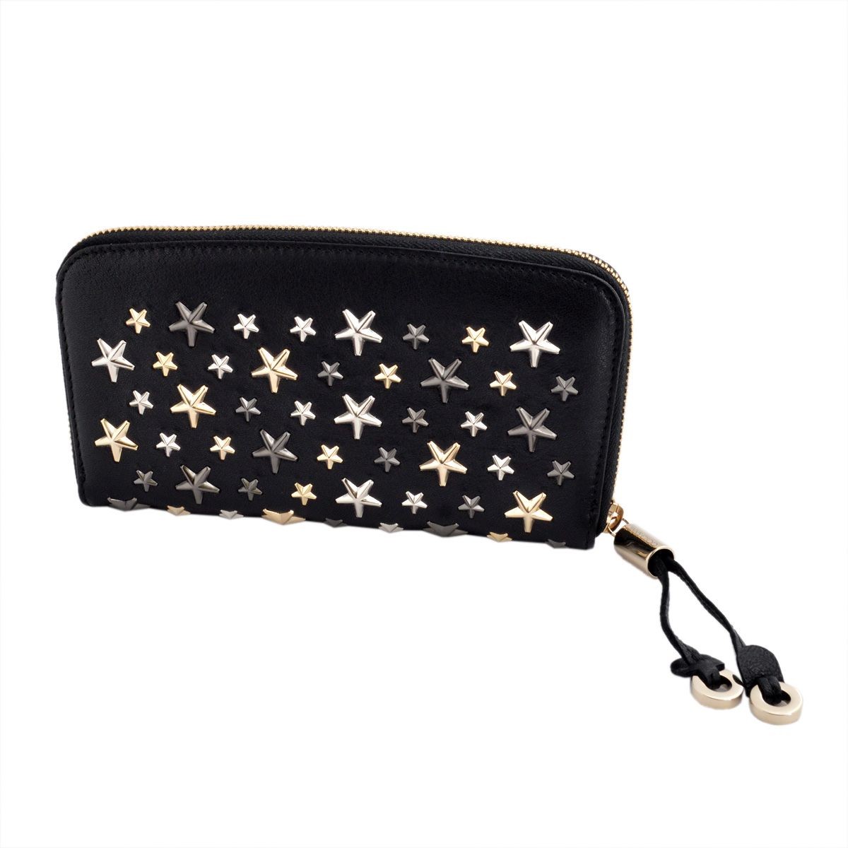 ジミーチュウ JIMMY CHOO FILIPA/LTR 000715 BLACK/METALLIC MIX スタースタッズ ラウンドファスナー長財布 ロングウォレット