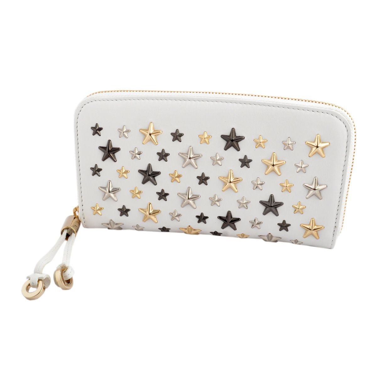 ジミーチュウ JIMMY CHOO FILIPA/LTR 080298 WHITE/METALLIC MIX スタースタッズ ラウンドファスナー長財布 ロングウォレット