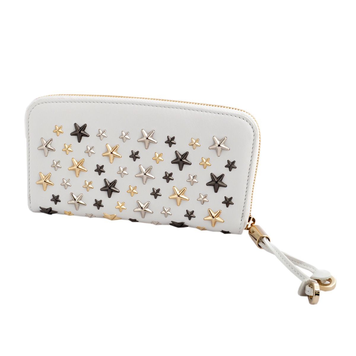 ジミーチュウ JIMMY CHOO FILIPA/LTR 080298 WHITE/METALLIC MIX スタースタッズ ラウンドファスナー長財布 ロングウォレット