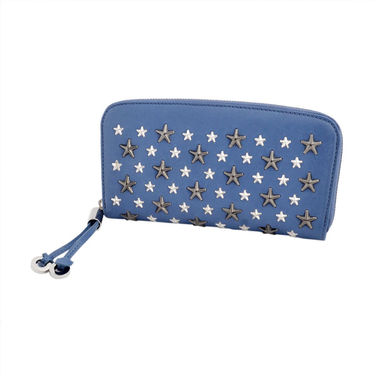 ジミーチュウ JIMMY CHOO FILIPA/LTR 0C2925 VIOLET BLUE/SILVER GUNMETAL METALLIC MIX スタースタッズ ラウンドファスナー長財布 ロングウォレット