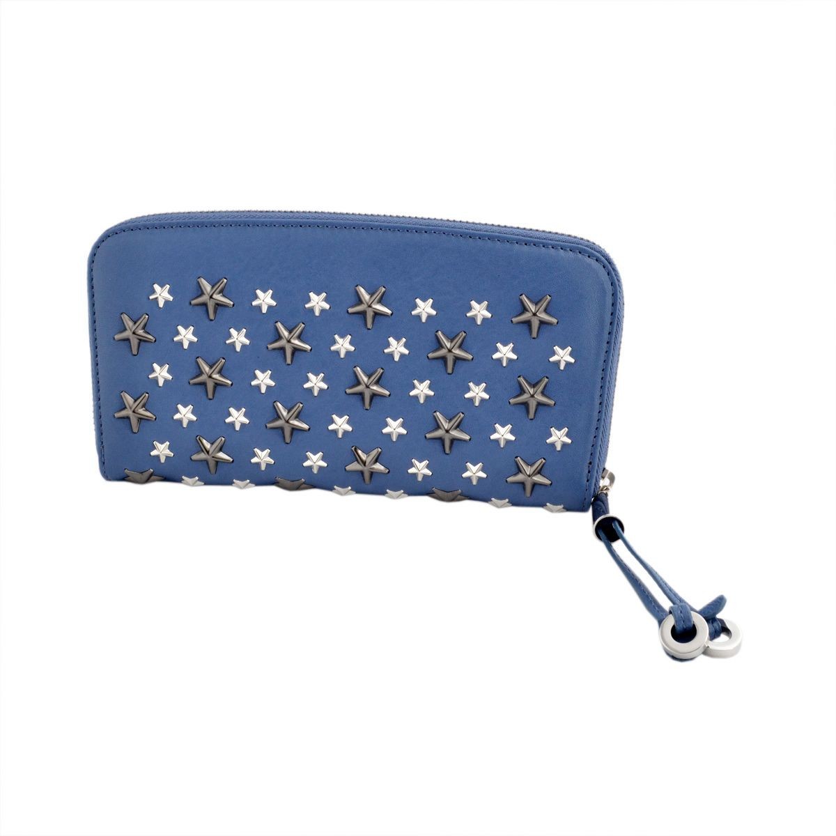 ジミーチュウ JIMMY CHOO FILIPA/LTR 0C2925 VIOLET BLUE/SILVER GUNMETAL METALLIC MIX スタースタッズ ラウンドファスナー長財布 ロングウォレット