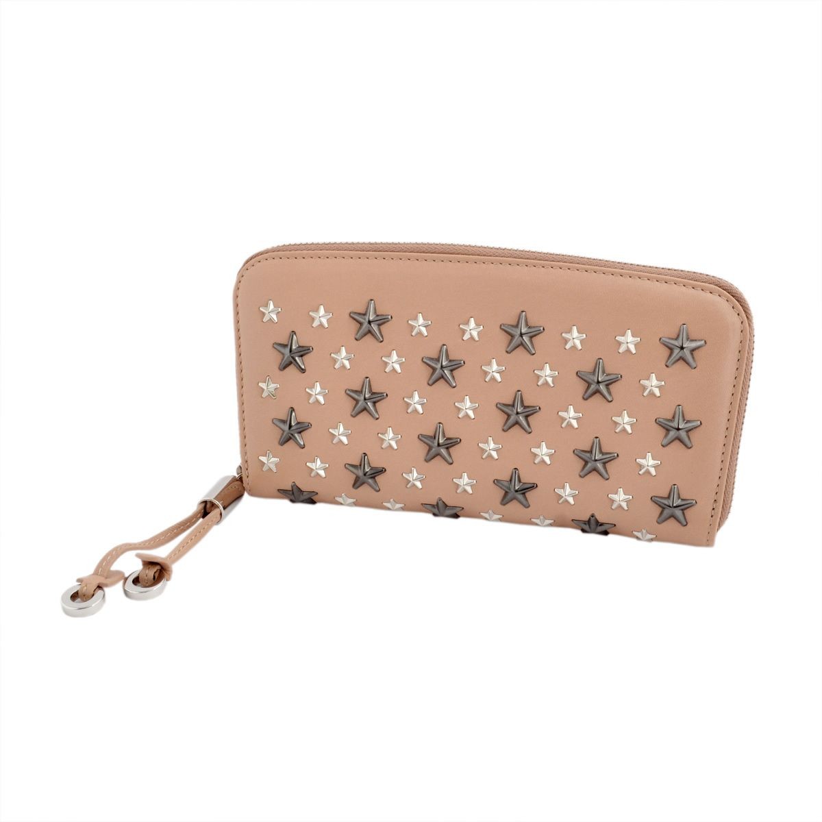 ジミーチュウ JIMMY CHOO FILIPA/LTR 0C3063 BALLET PINK/SILVER GUNMETAL METALLIC MIX スタースタッズ ラウンドファスナー長財布 ロングウォレット