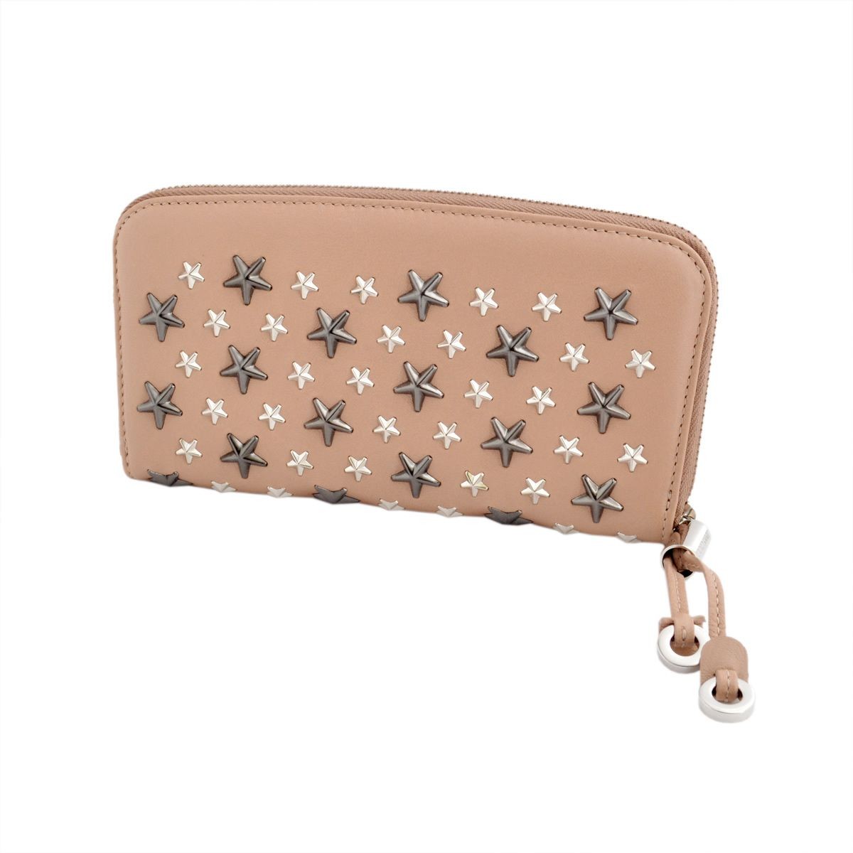 ジミーチュウ JIMMY CHOO FILIPA/LTR 0C3063 BALLET PINK/SILVER GUNMETAL METALLIC MIX スタースタッズ ラウンドファスナー長財布 ロングウォレット