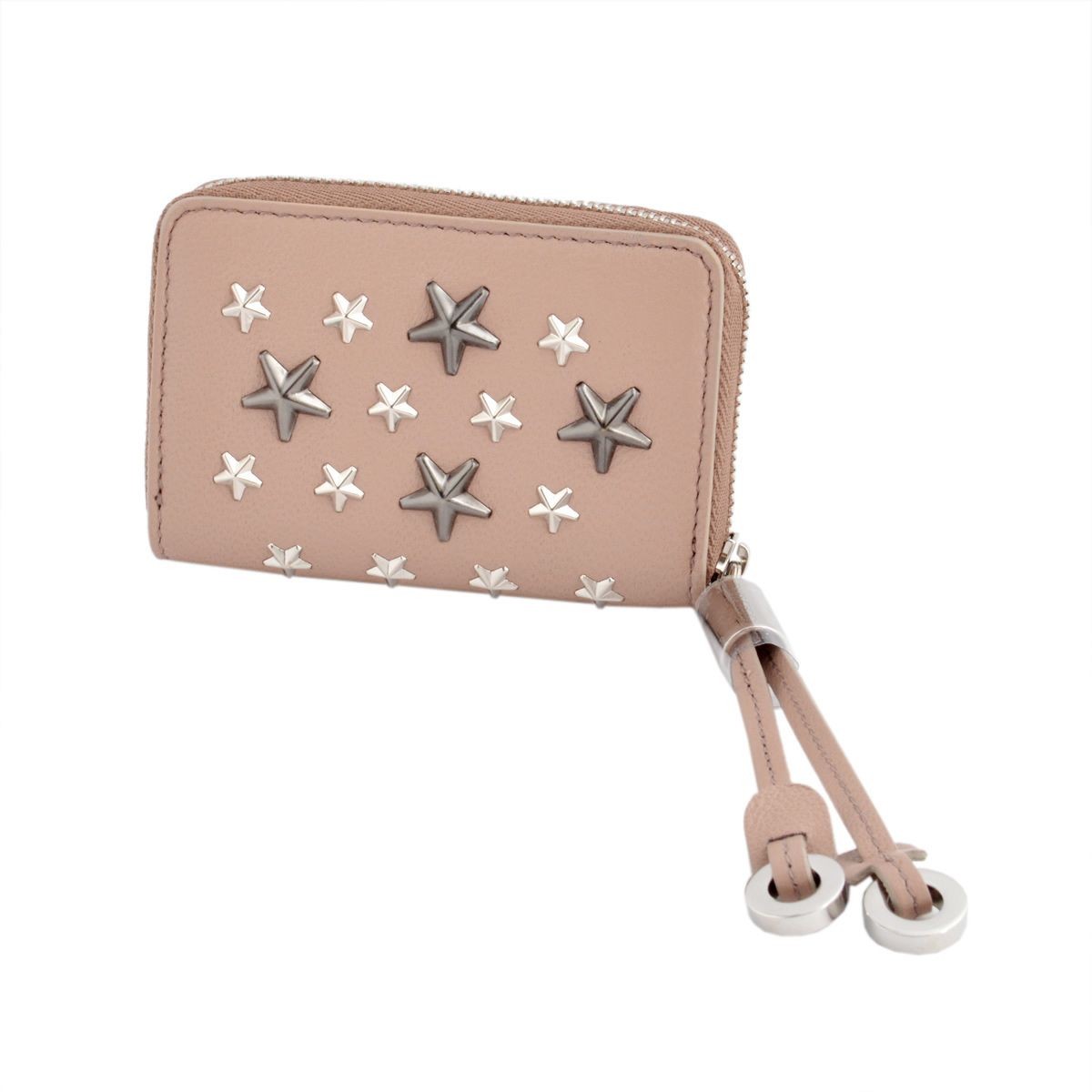 ジミーチュウ JIMMY CHOO NELLIE/LTR 162 BALLET PINK/SILVER GUNMETAL METALLIC MIX スタースタッズ ラウンドファスナー小銭入れ コインケース