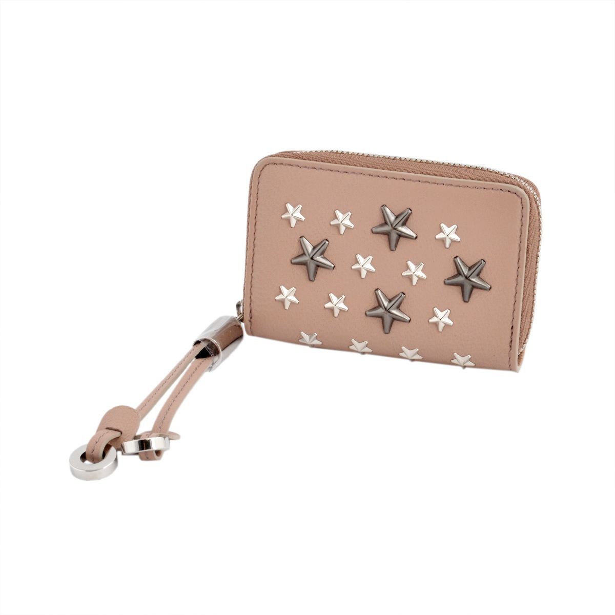 ジミーチュウ JIMMY CHOO NELLIE/LTR 162 BALLET PINK/SILVER GUNMETAL METALLIC MIX スタースタッズ ラウンドファスナー小銭入れ コインケース