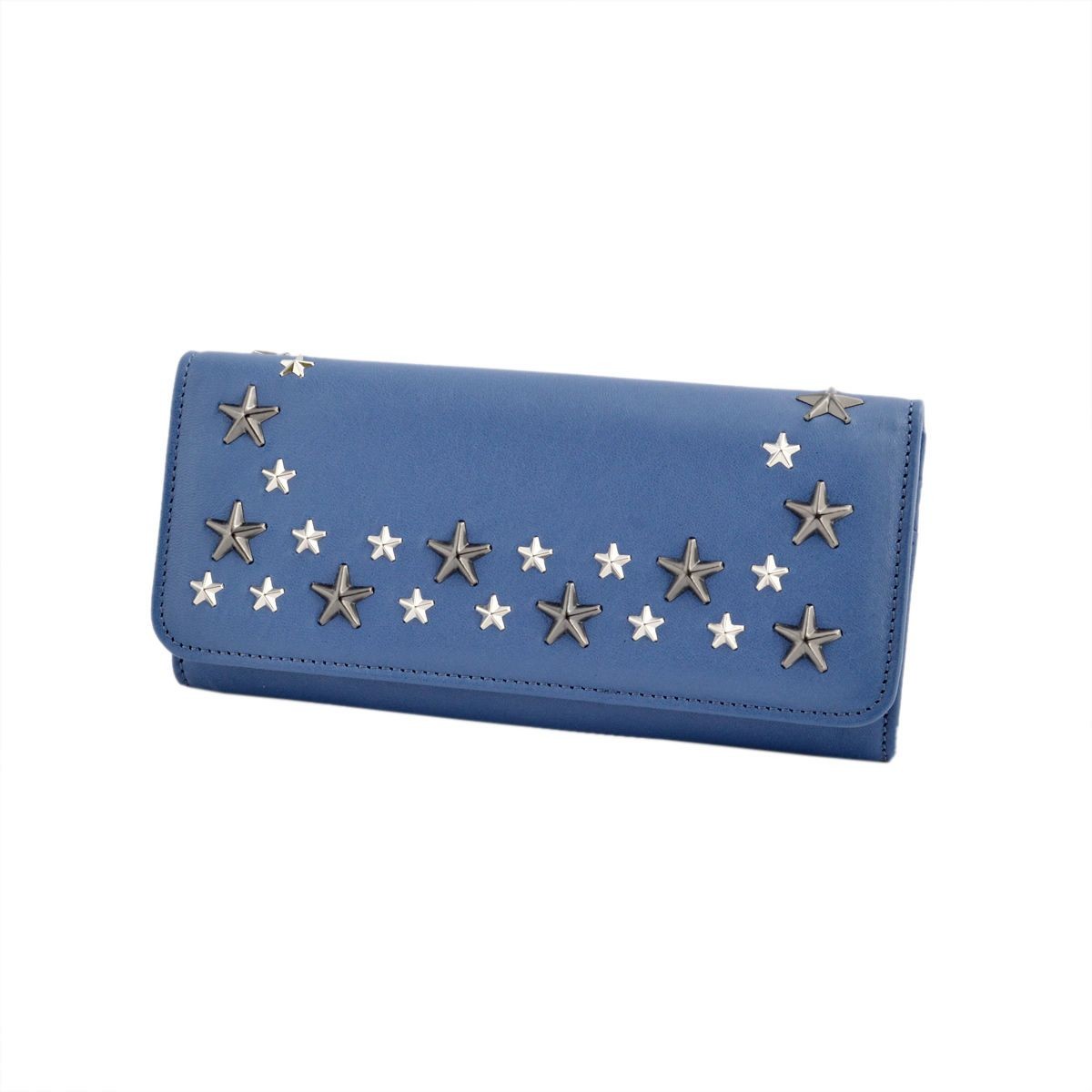 ジミーチュウ JIMMY CHOO NINO/LTU 0C2925 VIOLET BLUE/SILVER GUNMETAL METALLIC MIX スタースタッズ 二つ折り長財布 ロングウォレット