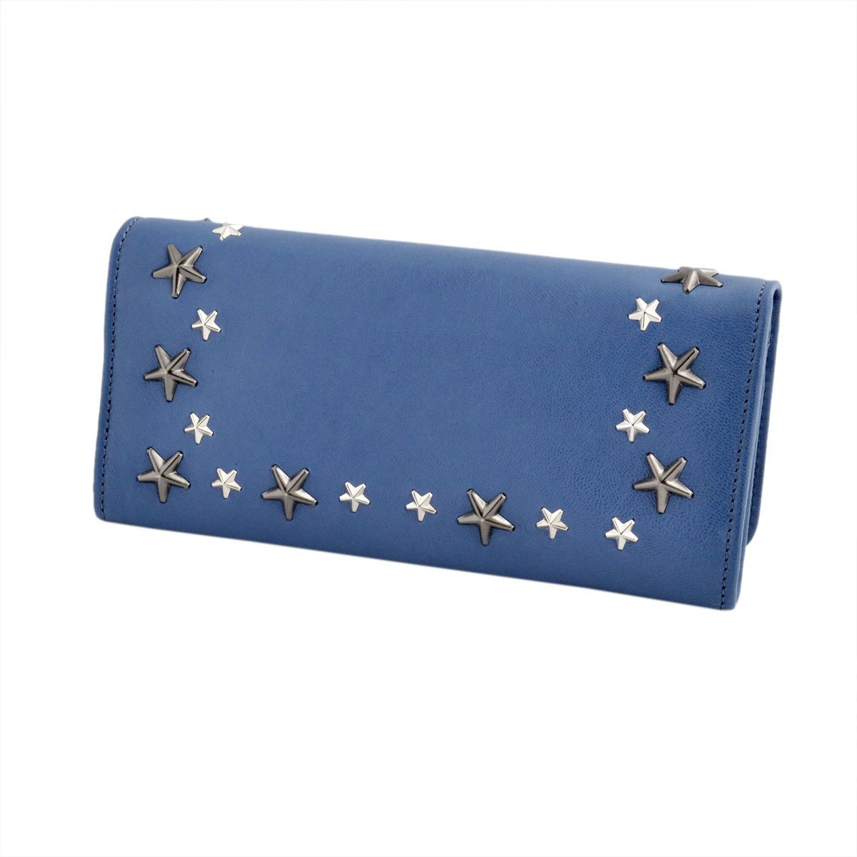 ジミーチュウ JIMMY CHOO NINO/LTU 0C2925 VIOLET BLUE/SILVER GUNMETAL METALLIC MIX スタースタッズ 二つ折り長財布 ロングウォレット