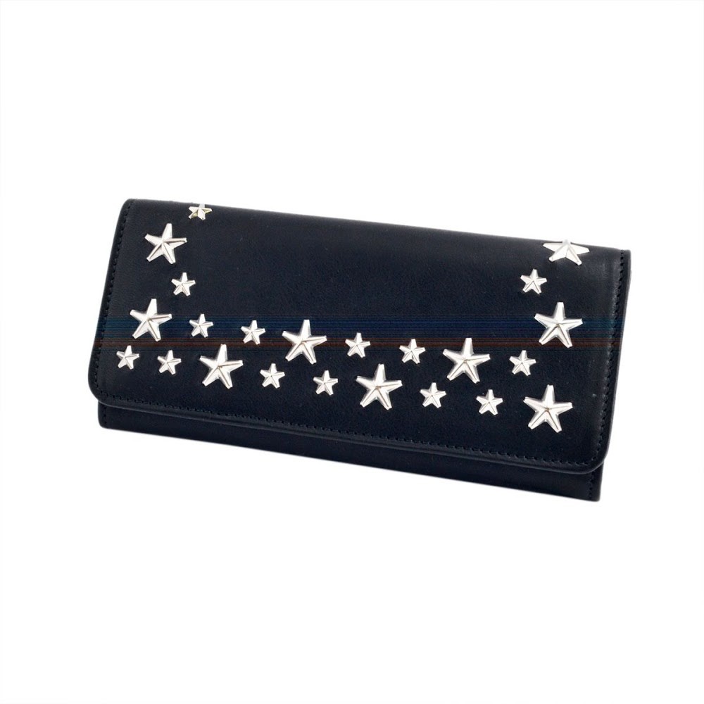 ジミーチュウ JIMMY CHOO NINO/CSQ 010003 BLACK スタースタッズ 二つ折り長財布 ロングウォレット