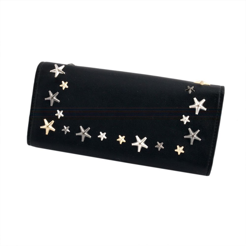 ジミーチュウ JIMMY CHOO NINO/LTU 000715 BLACK/METALLIC MIX スタースタッズ 二つ折り長財布