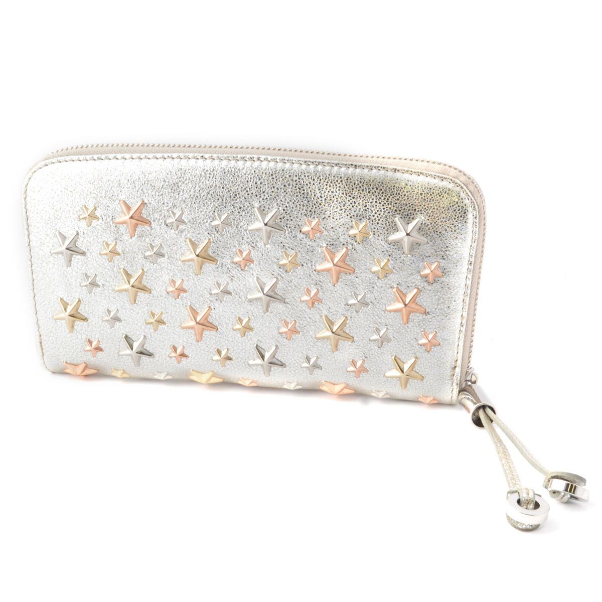 ジミーチュウ JIMMY CHOO FILIPA/GTA 0C3771 CHAMPAGNE/ROSEGOLD METALLIC MIX スタースタッズ ラウンドファスナー長財布