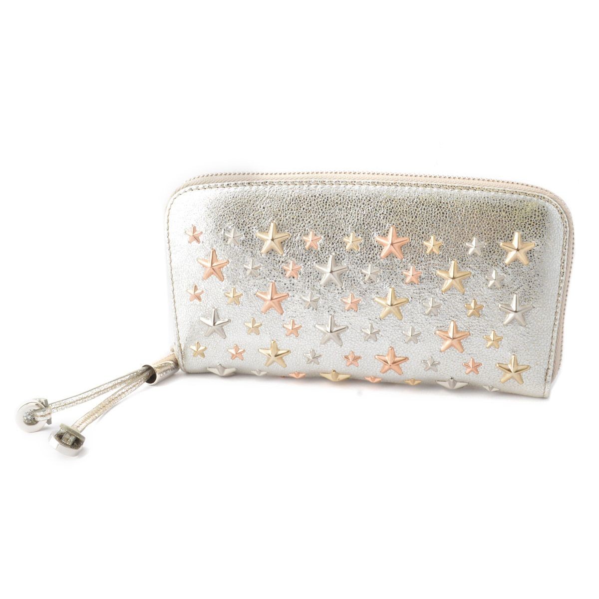 ジミーチュウ JIMMY CHOO FILIPA/GTA 0C3771 CHAMPAGNE/ROSEGOLD METALLIC MIX スタースタッズ ラウンドファスナー長財布