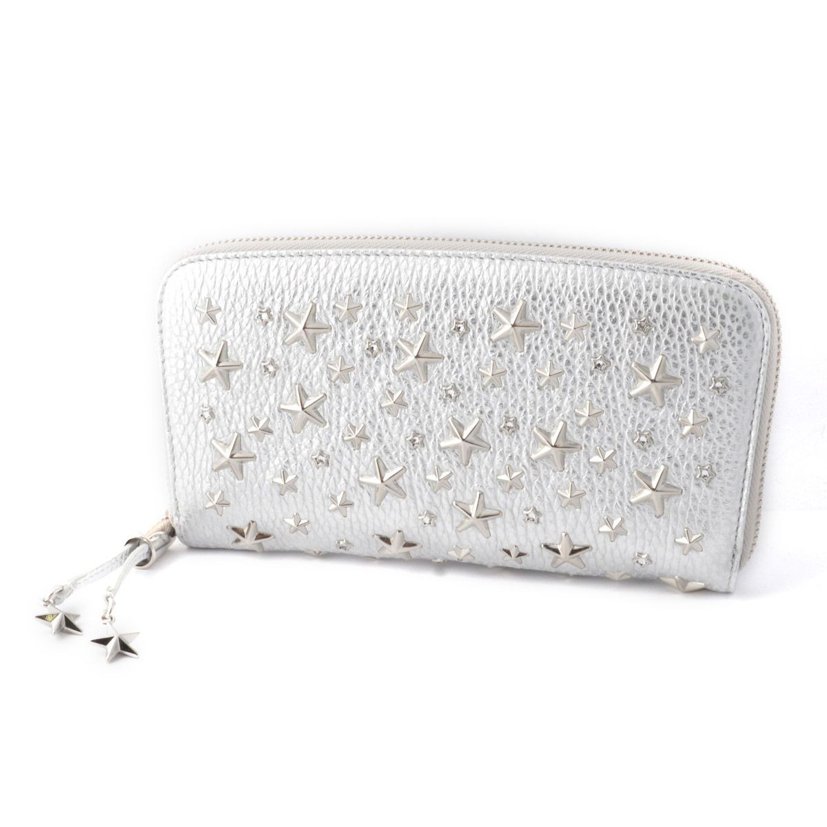 ジミーチュウ JIMMY CHOO FILIPA/WDS AA0009 SILVER クリスタルスター＆スタースタッズ ラウンドファスナー長財布