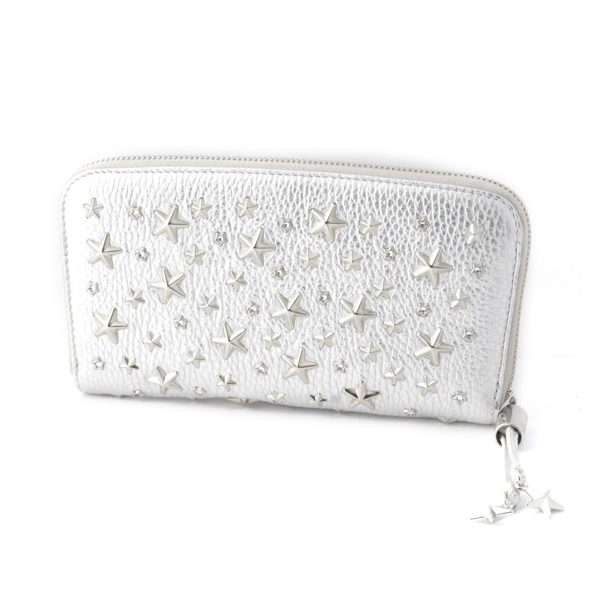 ジミーチュウ JIMMY CHOO FILIPA/WDS AA0009 SILVER クリスタルスター＆スタースタッズ ラウンドファスナー長財布