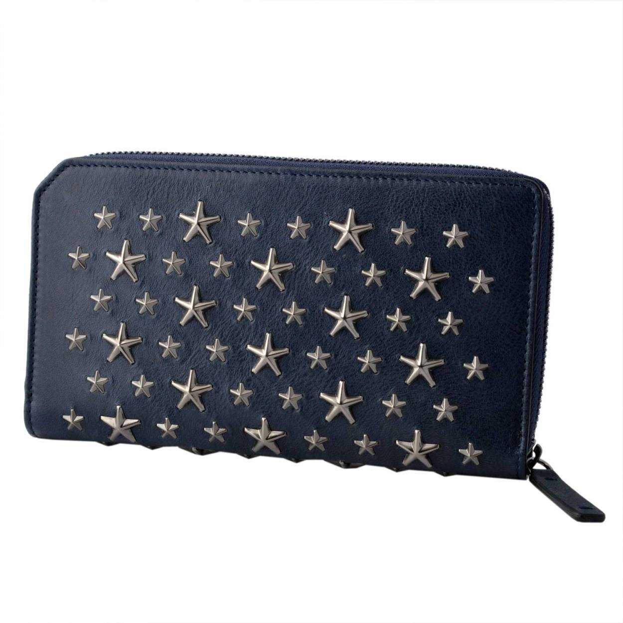 ジミーチュウ JIMMY CHOO CARNABY BLS 142 INK/GUNMETAL メンズ スタースタッズ バイカーレザー ラウンドファスナー長財布