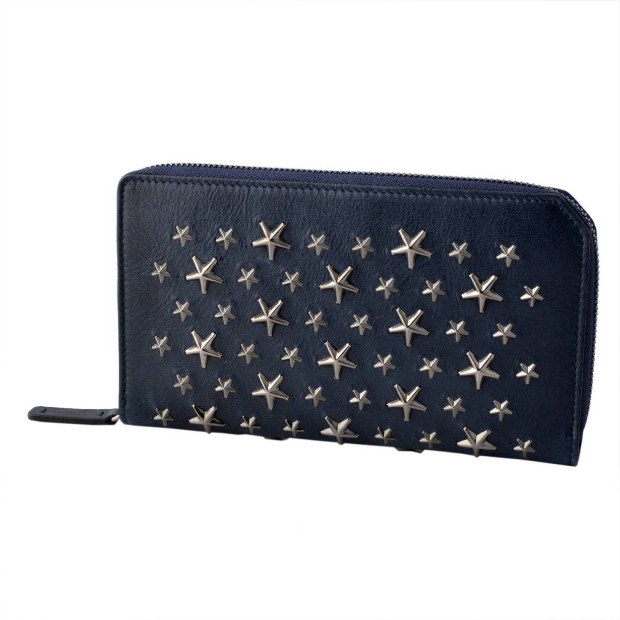 ジミーチュウ JIMMY CHOO CARNABY BLS 142 INK/GUNMETAL メンズ スタースタッズ バイカーレザー ラウンドファスナー長財布