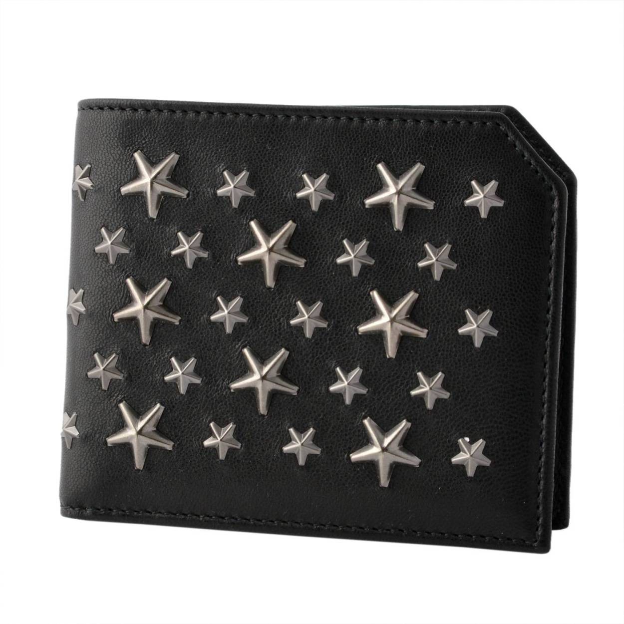 ジミーチュウ JIMMY CHOO ALBANY BLS 161 BLACK/GUNMETAL メンズ スタースタッズ バイカーレザー 小銭入れ付 二つ折り財布