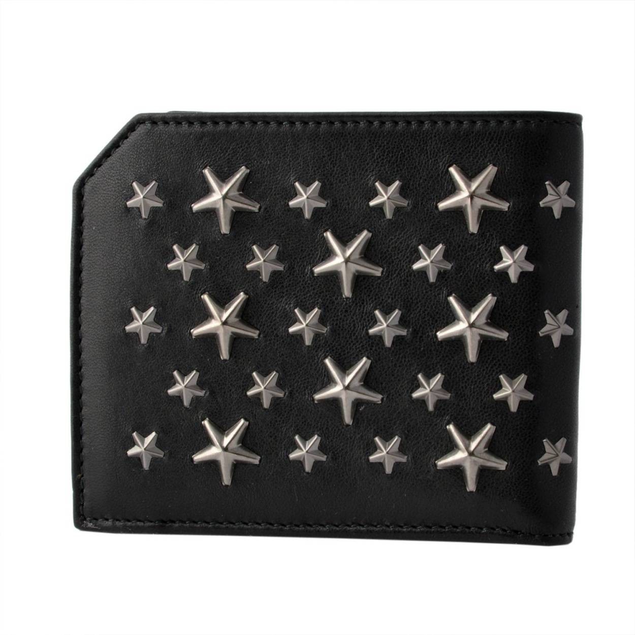 ジミーチュウ JIMMY CHOO ALBANY BLS 161 BLACK/GUNMETAL メンズ スタースタッズ バイカーレザー 小銭入れ付 二つ折り財布