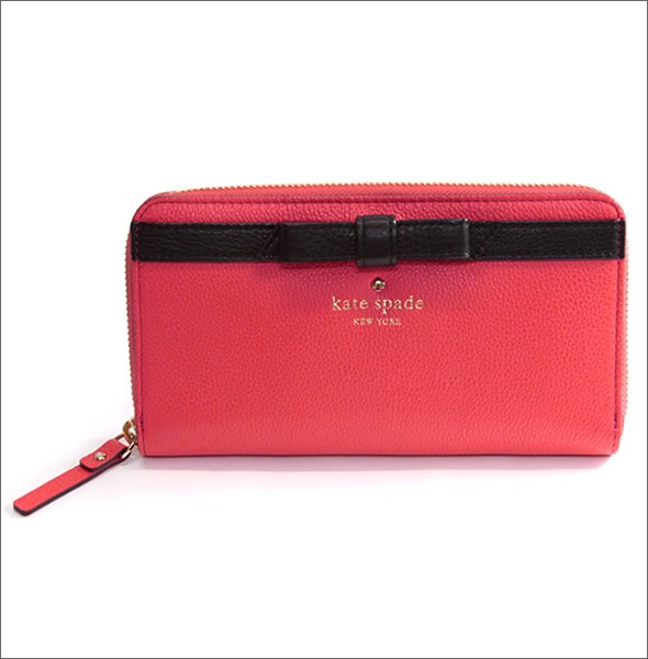 ケイトスペード Cobble Hill Bow Lacey リボンモチーフ ラウンドファスナー長財布  ソフトペプルドレザー ≪2015SS≫ PWRU3940 615 Geranium