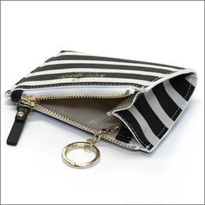 ケイトスペード FAIRMOUNT SQUARE cori ボーダー柄 キーリング付 コイン・カードケース  ミニポーチ ≪2015SS≫  PWRU4231 079 Black/Sandy Beach
