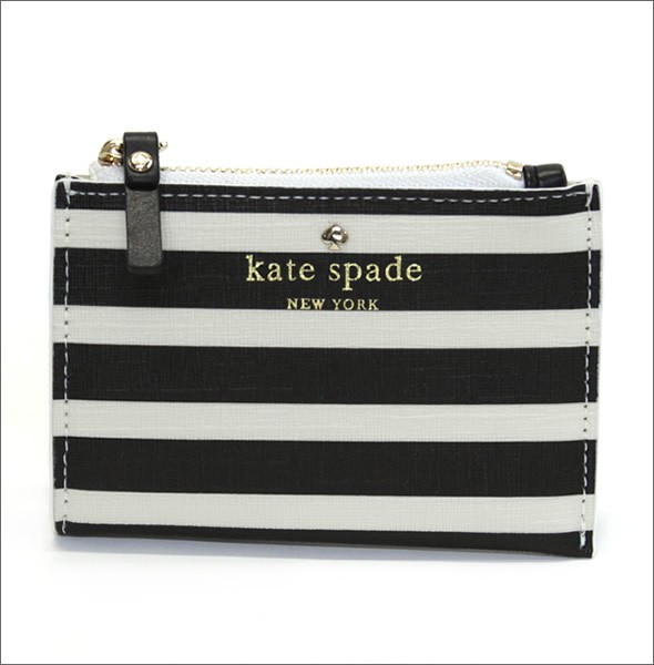 ケイトスペード FAIRMOUNT SQUARE cori ボーダー柄 キーリング付 コイン・カードケース  ミニポーチ ≪2015SS≫  PWRU4231 079 Black/Sandy Beach