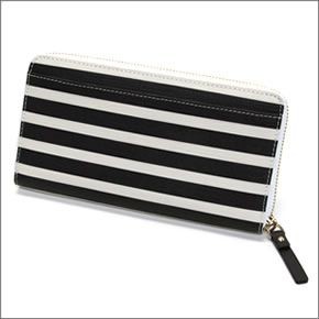 ケイトスペード FAIRMOUNT SQUARE Lacey ボーダー柄 ラウンドファスナー長財布 ≪2015SS≫ PWRU4235 079 Black/Sandy Beach