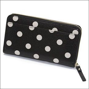 ケイトスペード CEDAR STREET Dot Lacey PWRU3913 096 Deco Beige/Black ドット柄 ラウンドファスナー長財布 型押しレザー ≪2015SS≫