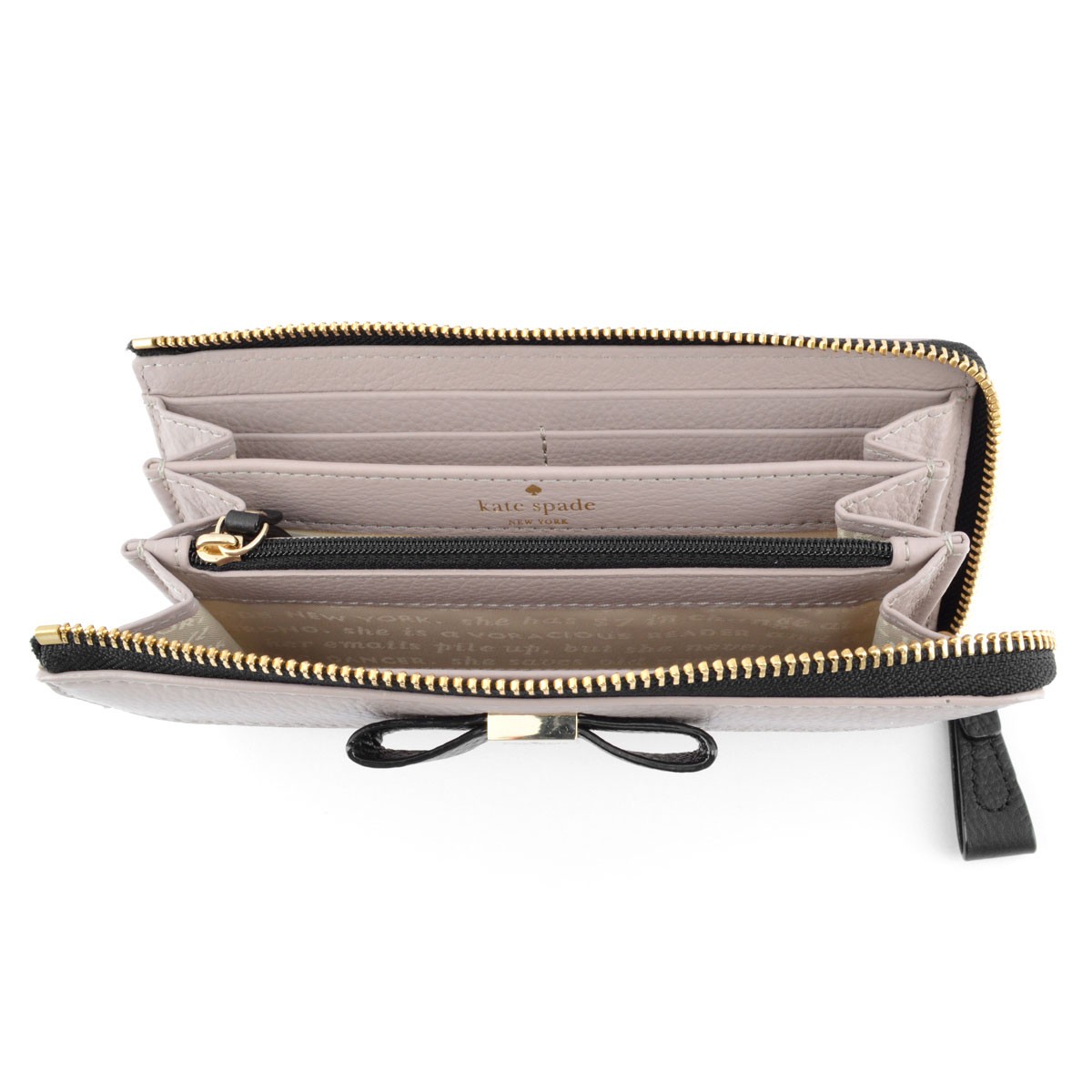 ケイトスペード Kate Spade PWRU4243 274 Mousse Frosting/Black Renny Drive Nisha リボンモチーフ L字ファスナー長財布