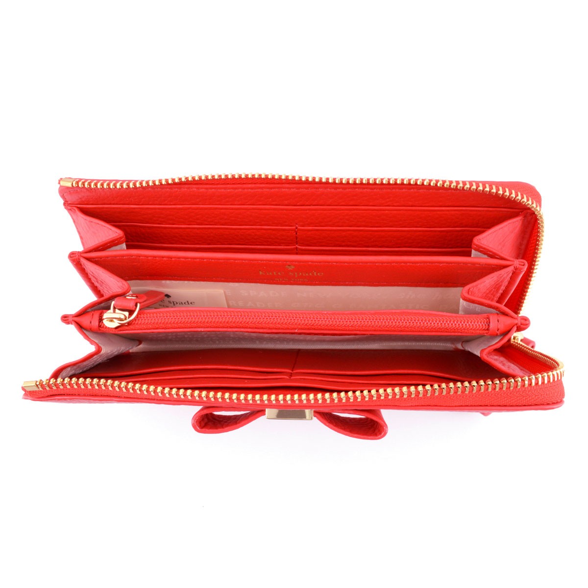 ケイトスペード Kate Spade PWRU4243 635 Cherry Liqueur Renny Drive Nisha リボンモチーフ L字ファスナー長財布