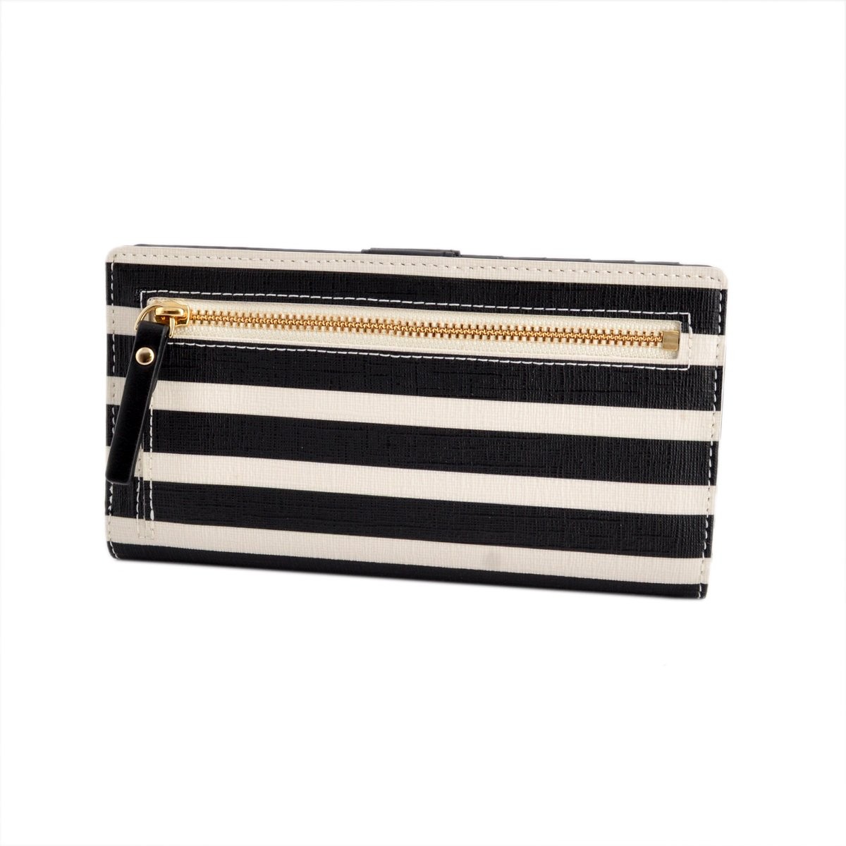 ケイトスペード Kate Spade PWRU4233 079 Black/Sandy Beach ボーダー柄 背面ファスナー小銭入れ付 二つ折り長財布 Fairmount Square Stacy